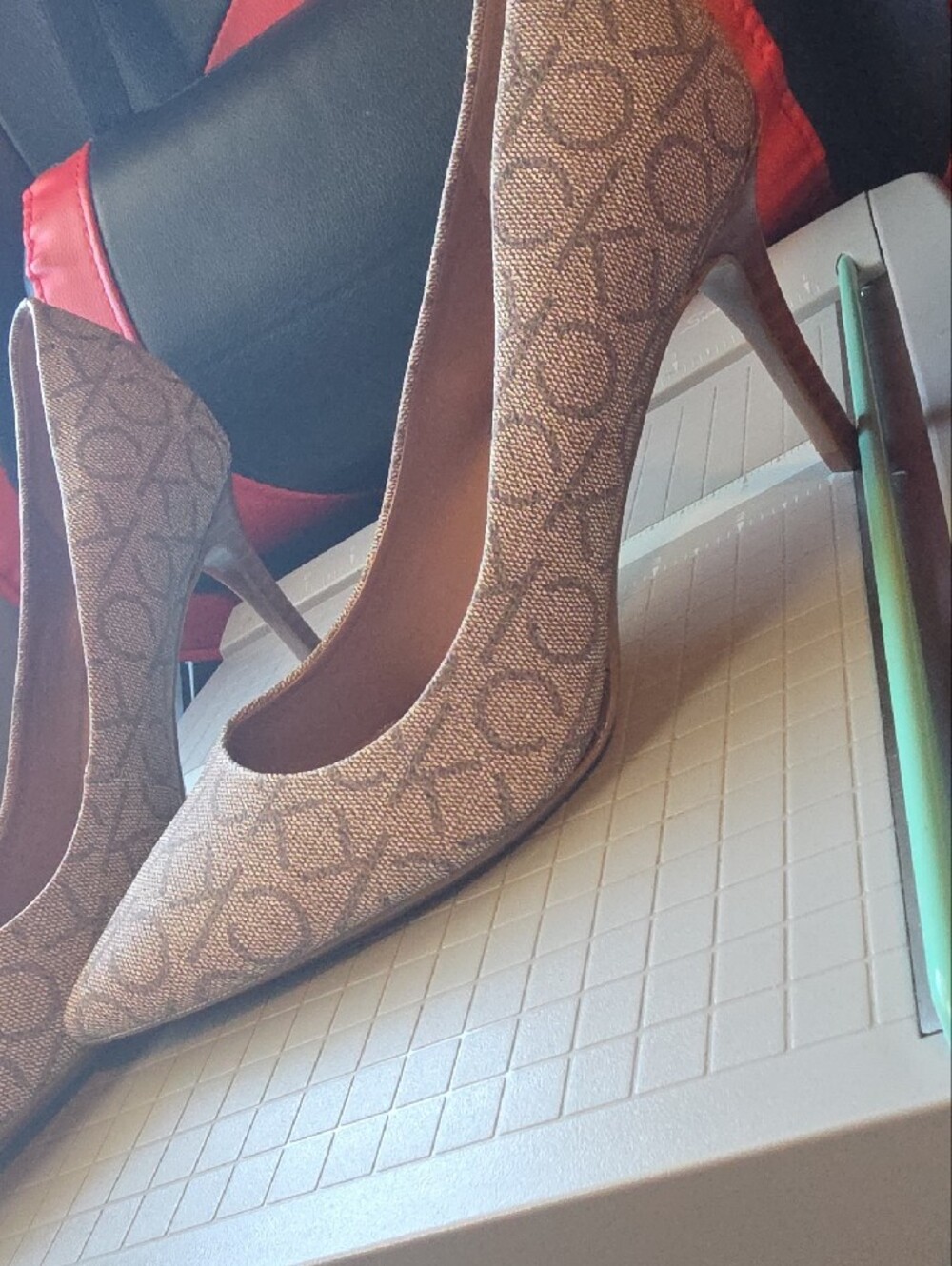 Calvin Klein Champagne Logo Pointed-Toe Pumps - Picture 9 of 9